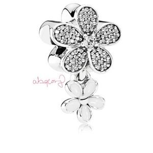 Pandora 792098CZ Sterling Silver Dazzling Daisy Duo Dangle Charm w/ CZ's